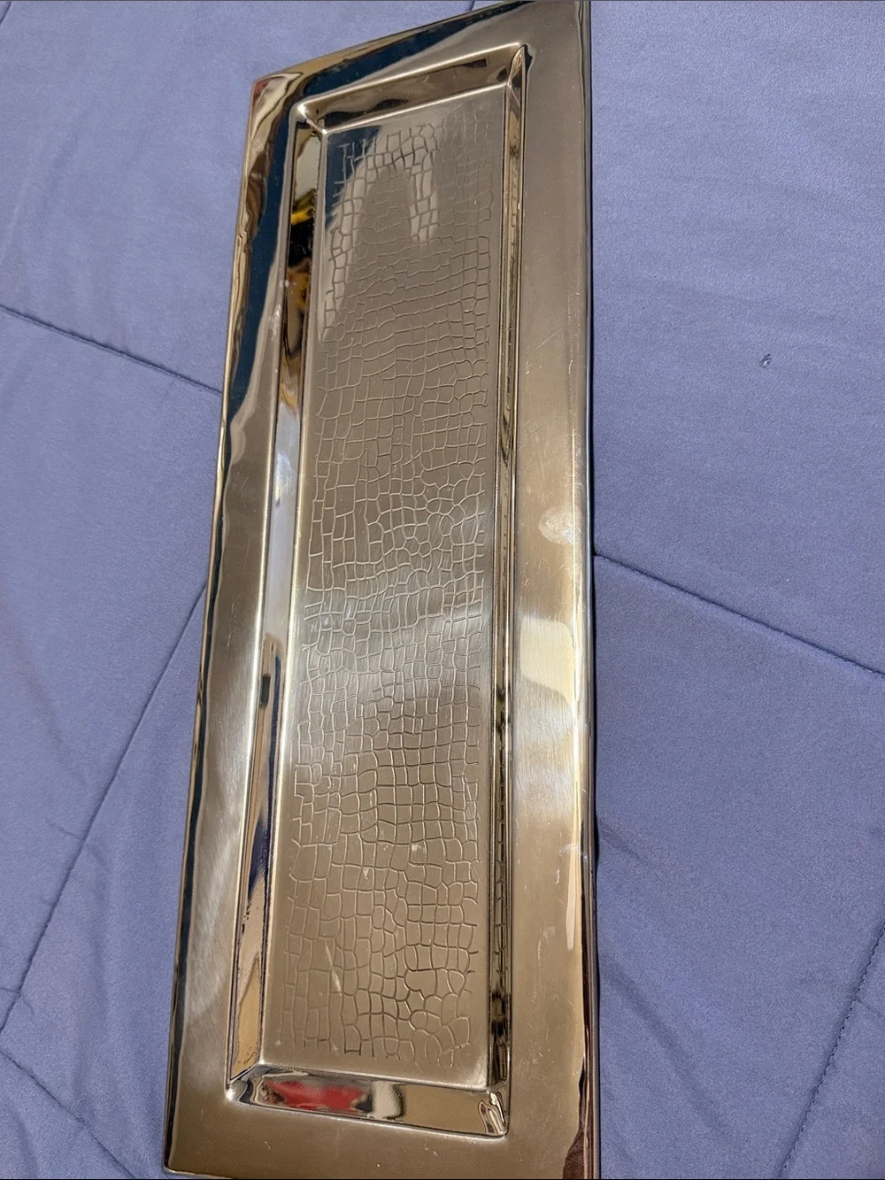 Gold Rectangular Vanity Tray with Croc-Texture Center